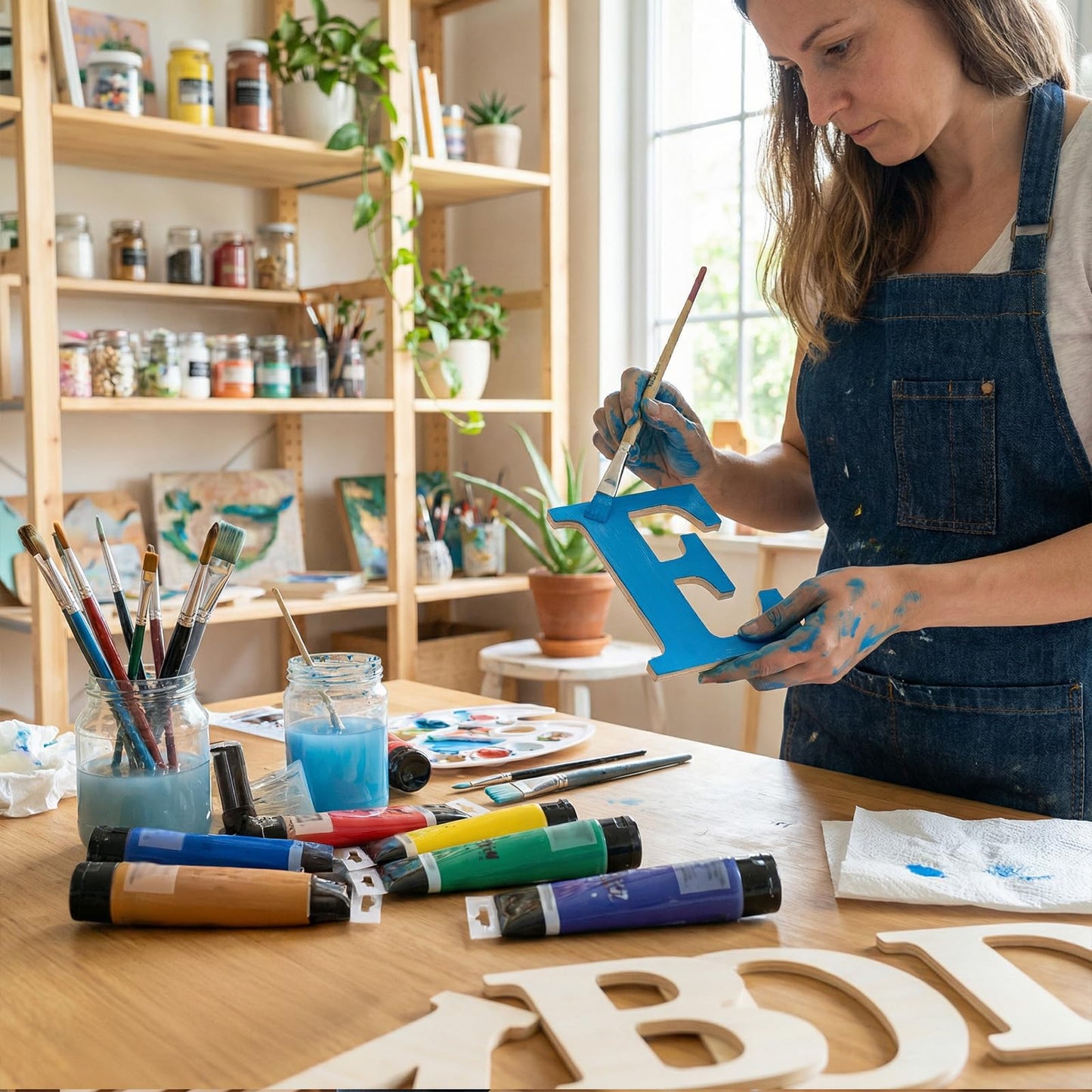2 Set Wooden Letters for Crafts, 52 Pcs 6 Inch Unfinished Capital Wooden Alphabet Letters&Numbers Wood Letters for DIY Painting Arts Home Decorations Kids Spelling Learning