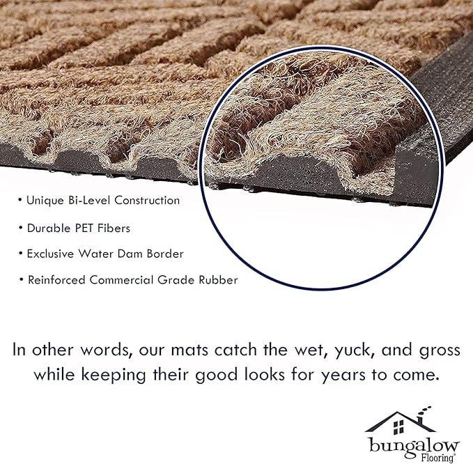 WaterHog Welcome Mat for Indoor/Outdoor, 2’ x 5’, Made in USA, Durable & Water-Resistant, Dirt Trapping Mat, Decorative Front Door and Entryway Rug, Brittney Leaf Design, Bluestone