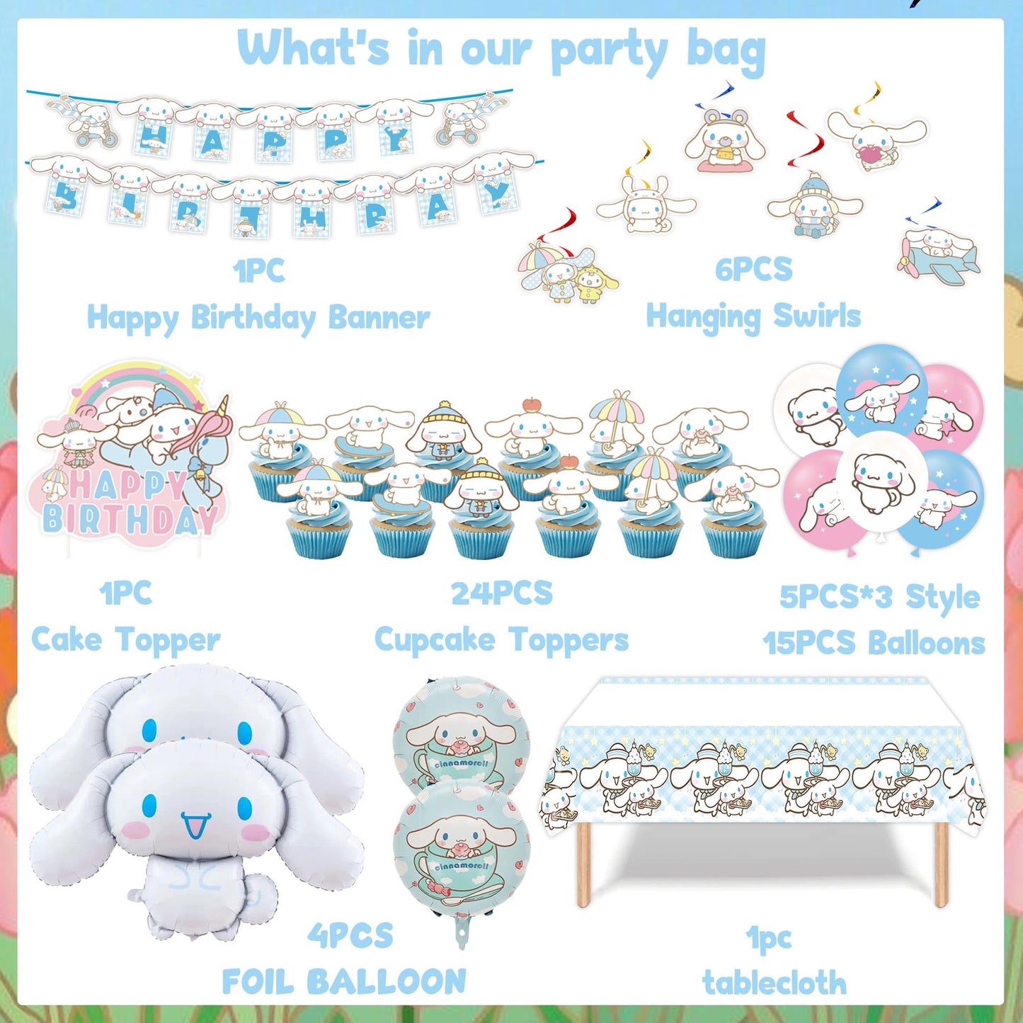 Birthday Party Decorations, Cute Party Supplies Include Banner, latex Balloons, Hanging Swirls, Foil Balloon, Cake Cupcake Toppers, Tablecloth for Theme Party