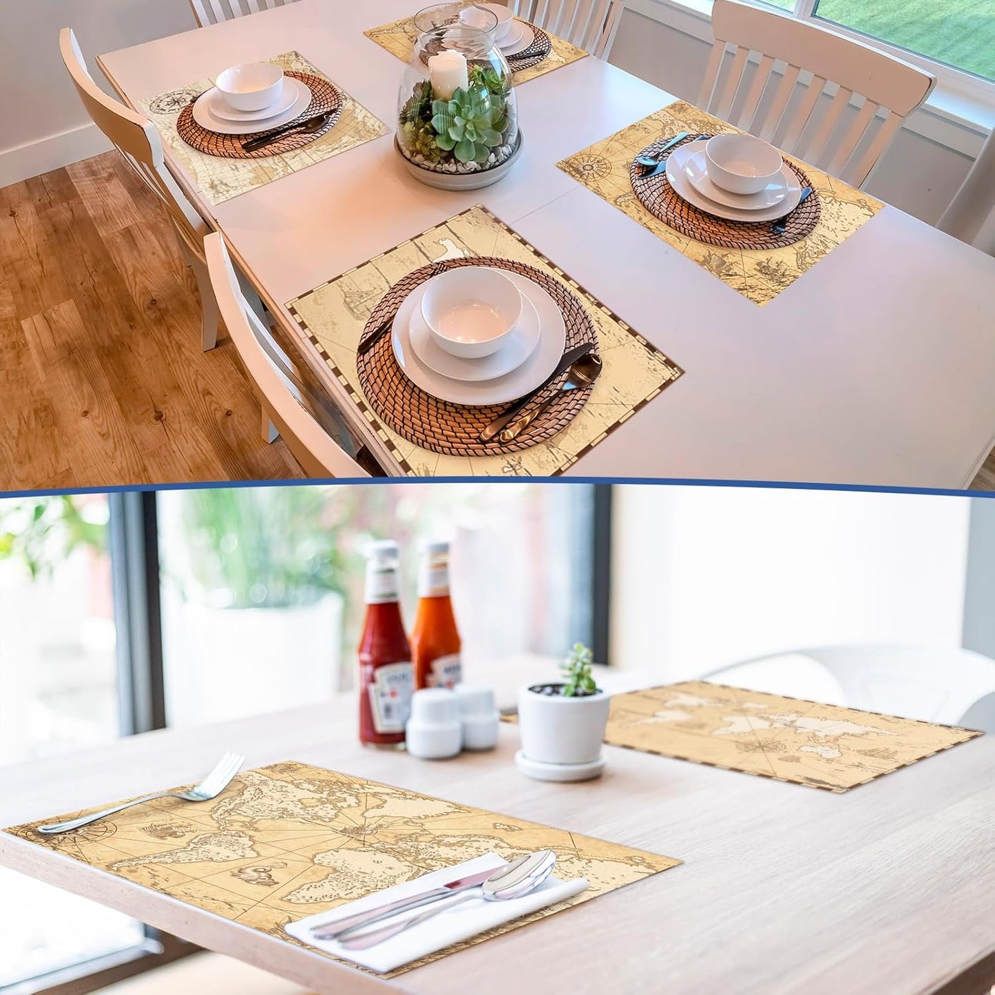 Eaasty 50 Disposable World Map Paper Placemats Vintage World Map for Old Paper Retro Style Decorative Travel Adventure Table Mat for Geography Learning Education Traveler Theme Crafts (13.4 x 9.45'')