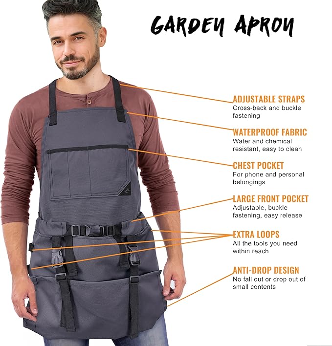 Under NY Sky Gardening Apron – Harvest Pouch, Pockets, Loops, Cross-back Straps, Water-Resistant, Adjustable for Men & Women
