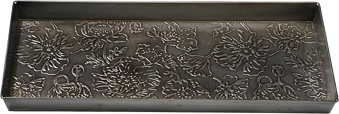 HF by LT Poppies Pattern Metal Boot Tray, 30 x 13 inches, Antique Zinc