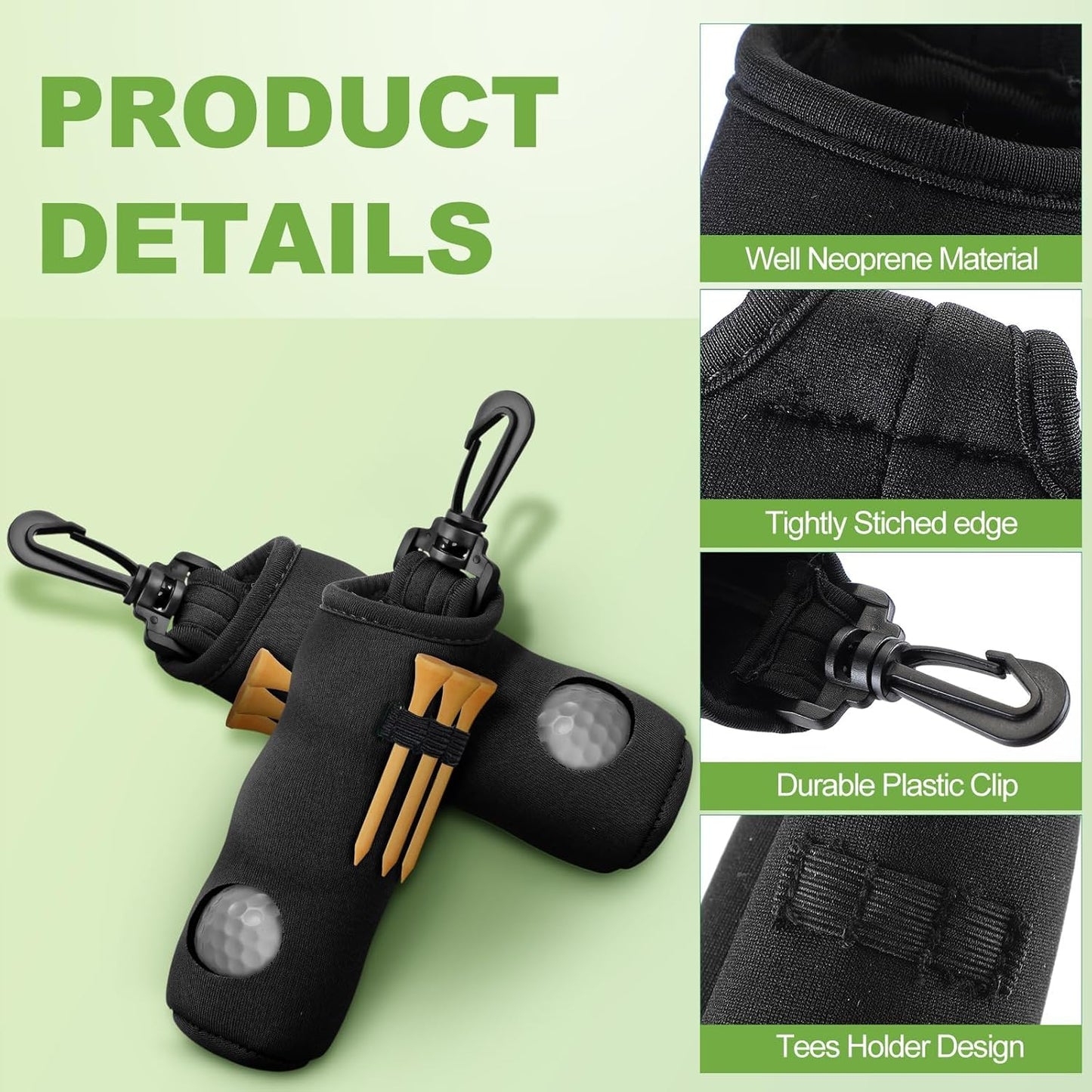 Golf Ball Holder Golf Tee Holder Golf Ball Carry Bag Pouch with Light Weight Hook Keychain Belt Clip Portable Golf Accessories for Men Women 2 Pack