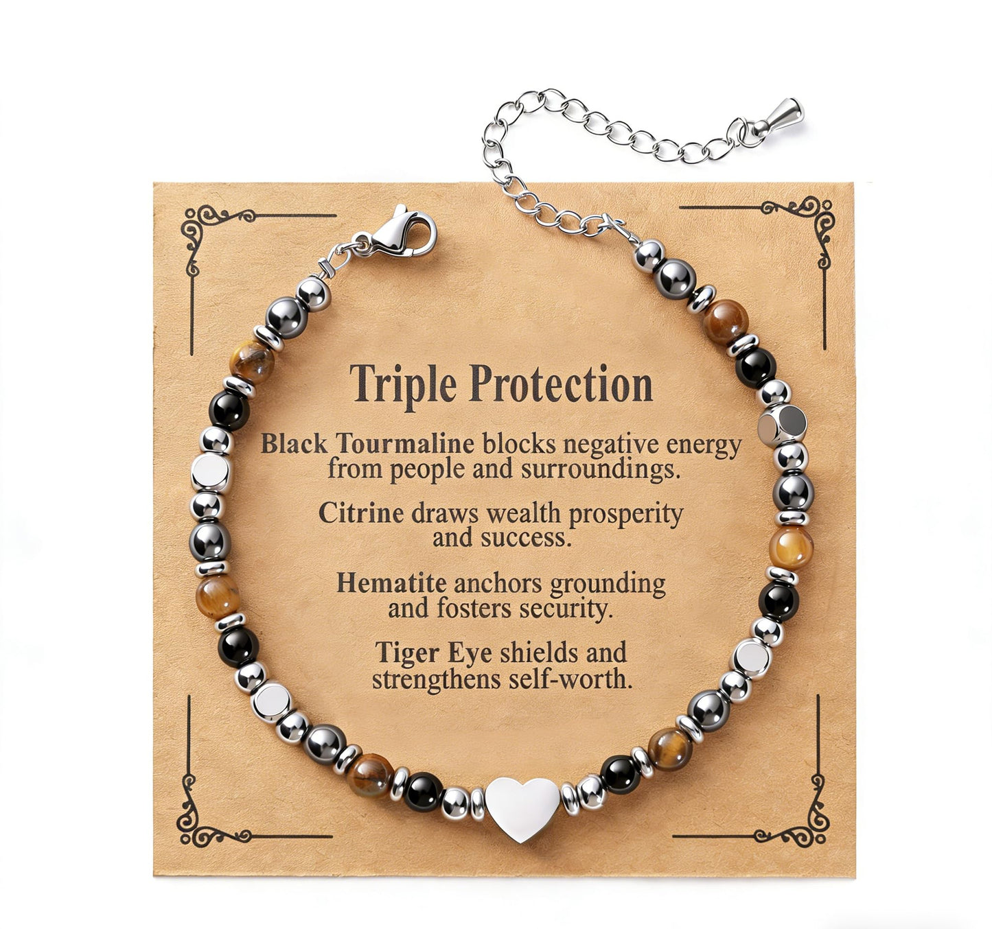 Jardme Natural Healing Crystal Bracelet for Women- Triple Protection