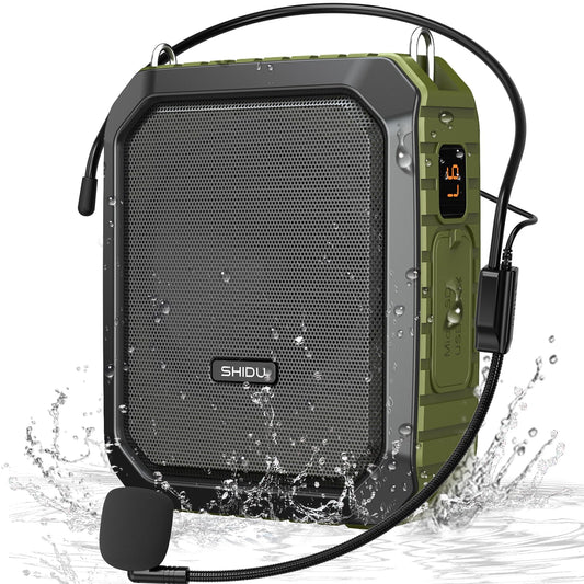 SHIDU Voice Amplifier for Teacher with Portable Microphone and Speaker, 18W Megaphone with Wired Mic Headset, IPX5 Waterproof &