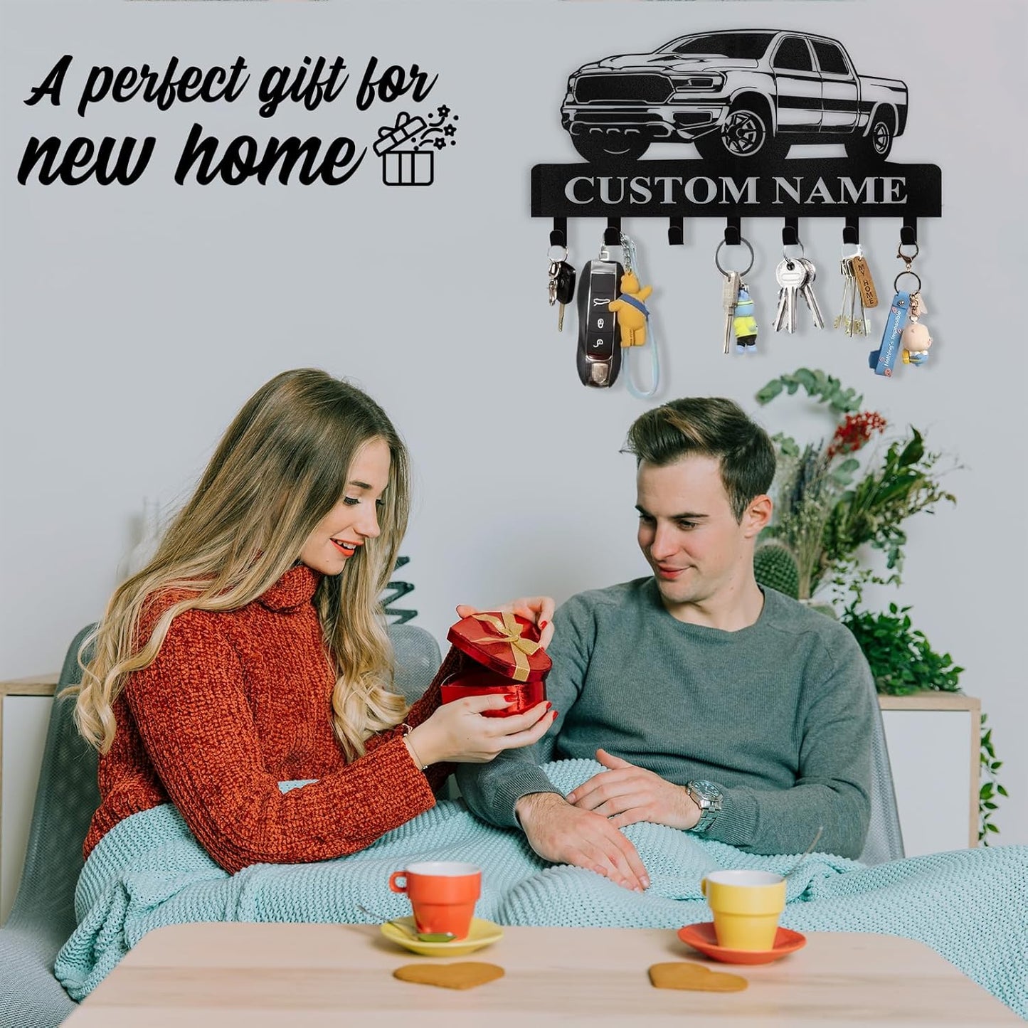 Personalized Key Holder Wall Mount - Custom Car Key Holder for Wall, Metal Coat Rack Hook Organizer, Wall Metal Decor for Living Room Hallway Office, Home Decor, Housewarming Gifts