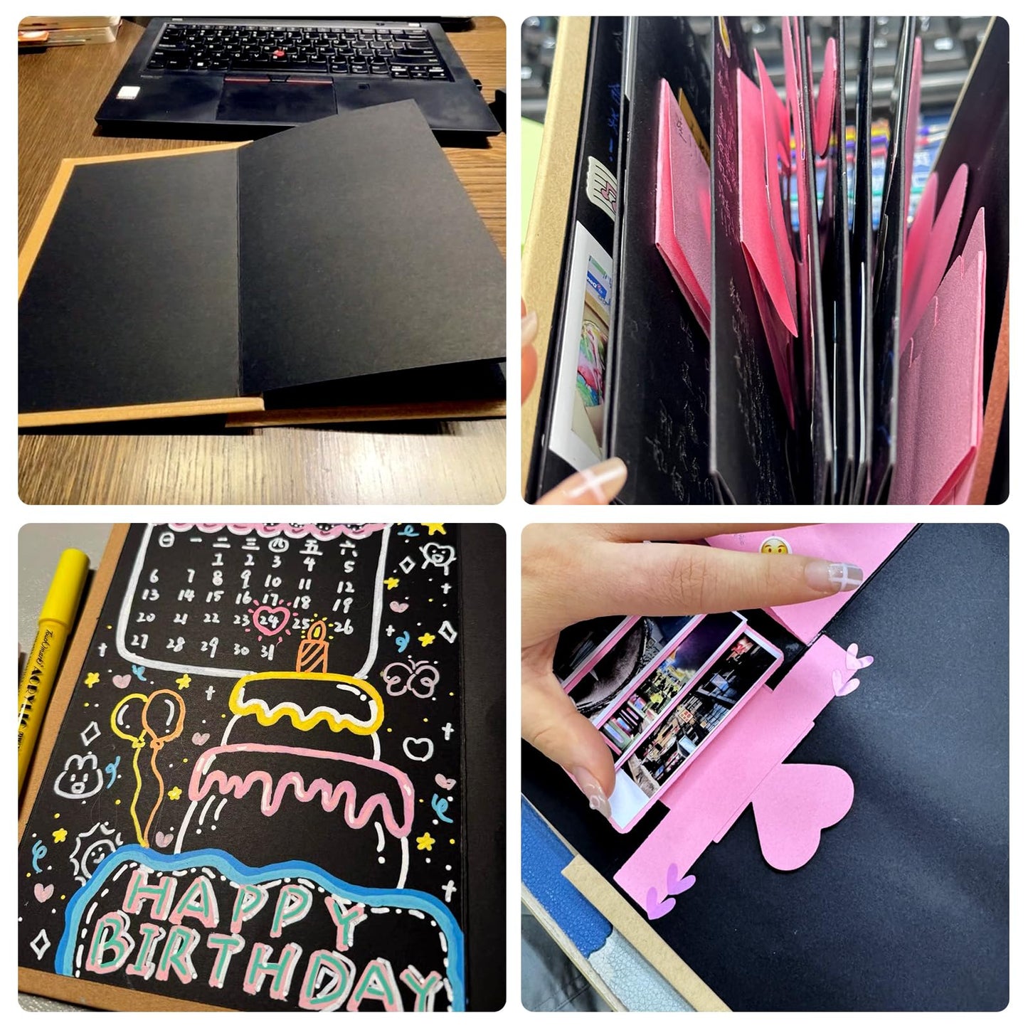 4 Pack 6 x 8 Inch Small Scrapbook Album with Black Pages,Photo Album with DIY Accessories Kit,Stretchable Folding Kraft Paper Memory Book Accordion Adventure Scrapbook for Anniversary Graduation