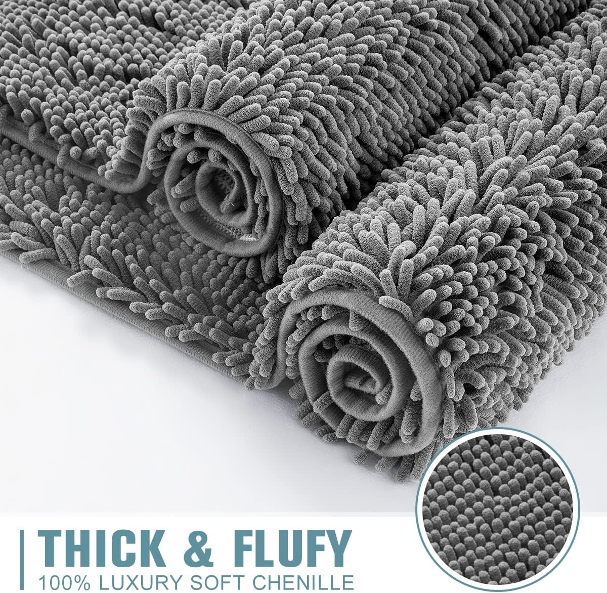 SONORO KATE Bathroom Rug,Non-Slip Bath Mat,Soft Cozy Shaggy Thick Bath Rugs for Bathroom,Plush Rugs for Bathtubs,Water Absorbent Rain Showers and Under The Sink (Dark Grey, 36" x 24" Plus 17" x 24")