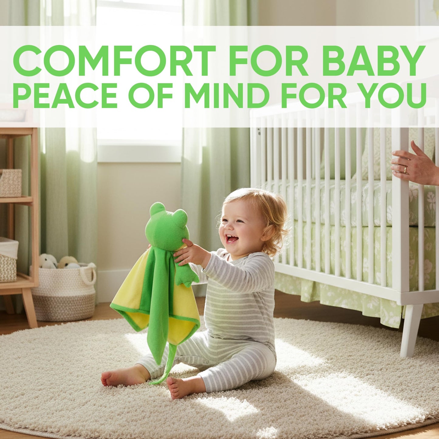 Love By Emi 4 in 1 Baby Lullaby Sleep Soother Toy - Stuffed Animal Sound Machine & Pacifier Holder | Heartbeat White Noise & Music | Plush Yellow Frog Sleep Aid Security Blanket (0-3 Years)