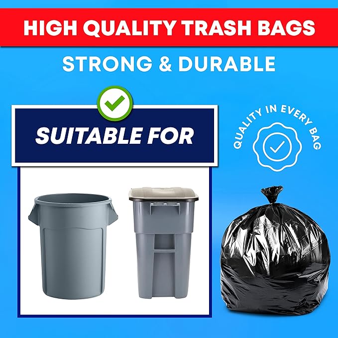 Veska 55 Gallon Trash Bags, 55-60 Gallon Trash Bags Heavy Duty (MegaValue Pack 150 COUNT) - Large Black Garbage Bags, 50-60 Gallon Garbage Bags for Commercial and Lawn