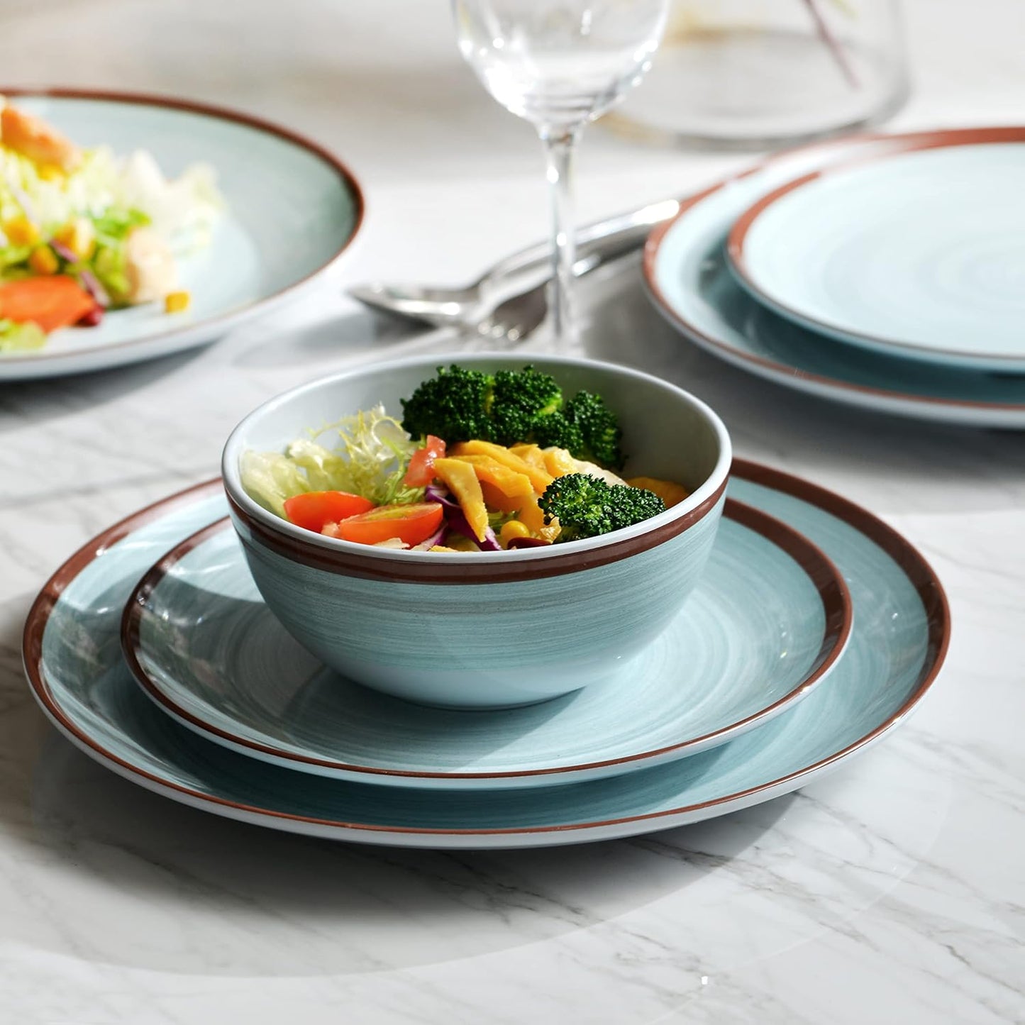 Melamine Dinnerware Set for 4, 12Pcs Dinnerware Sets, Mint Blue Plates And Bowls Sets Morden Dish Set Dishwasher Safe BPA Free(Green)