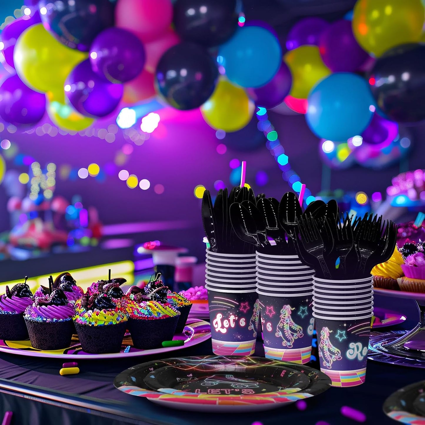 Roller Skating Party Decorations Set - Fun Roller Skating Party Plates, Napkins, and Forks for an Exciting Celebration - Disposable Roller Skate Party Supplies for Birthdays and Events