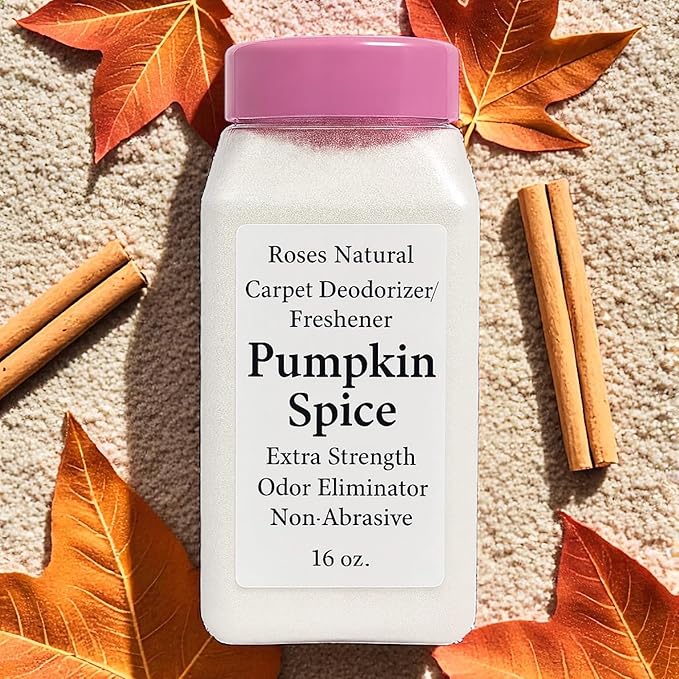 Carpet Deodorizer Powder – Pumpkin Spice Scent, Long-Lasting Odor Eliminator, Plant-Based & Pet Safe, Easy to Vacuum, Fall Home Freshener, 16 oz