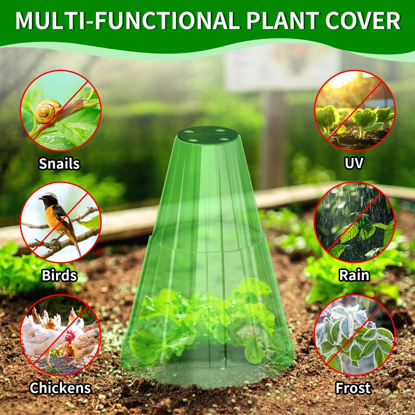 Garden Cloches for Plants, 20 Pack Garden Cloche with Rotary Vent, Reusable Bell Plant Covers with 40Pcs Ground Stakes, Plant Cloche Protectors from Animals Snails Birds Chickens, 7.9" H X 6.7" D