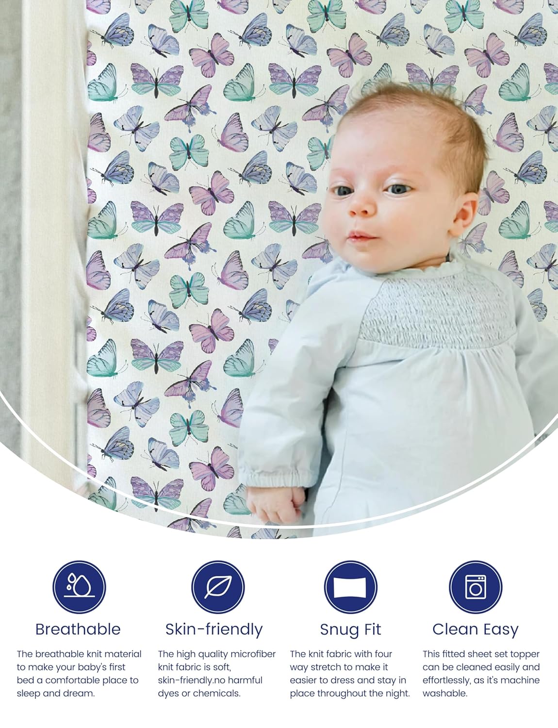 TotAha Soft Crib Sheets Girl-Hypoallergenic, Silky Comfort, Buttery Soft, Calming Effect, Premium All-Season Jersey-Knit Sheets, 9'' Extra Deep Pocket, Purple Butterfly