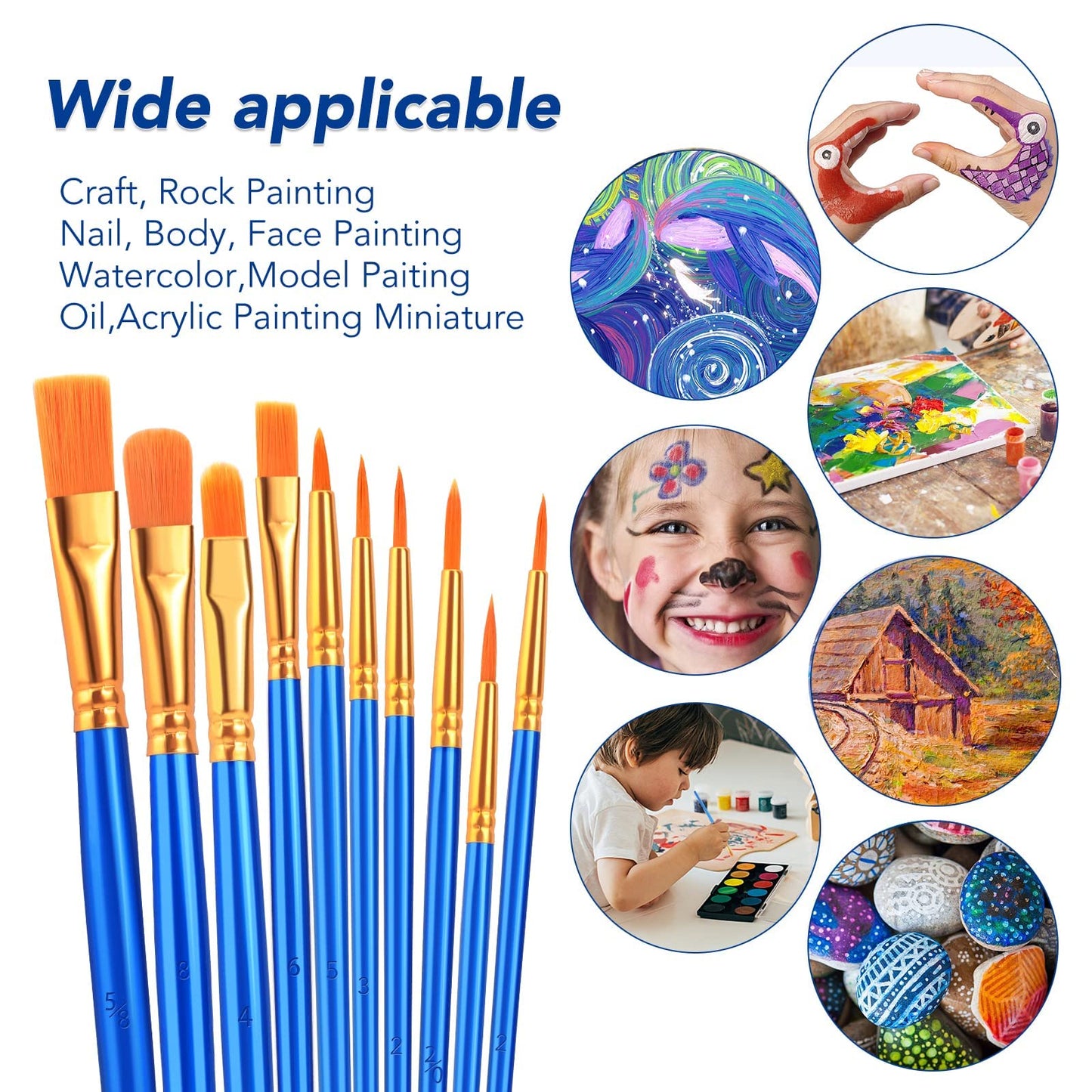 ESRICH Acrylic Paint Brushes Set, 16 Packs /160 Pcs, Nylon Brush Head, Suitable for Acrylic, Oil, Watercolor,Rock Body Face Nail Art,Perfect Suit of Art Painting, Best Gift for Kids Adult Drawing