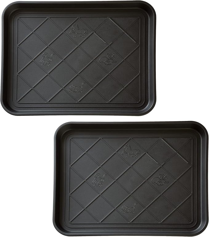 Stalwart All-Weather Boot Tray, Indoor Outdoor Doormat for All Seasons, 2 pk Small, Black