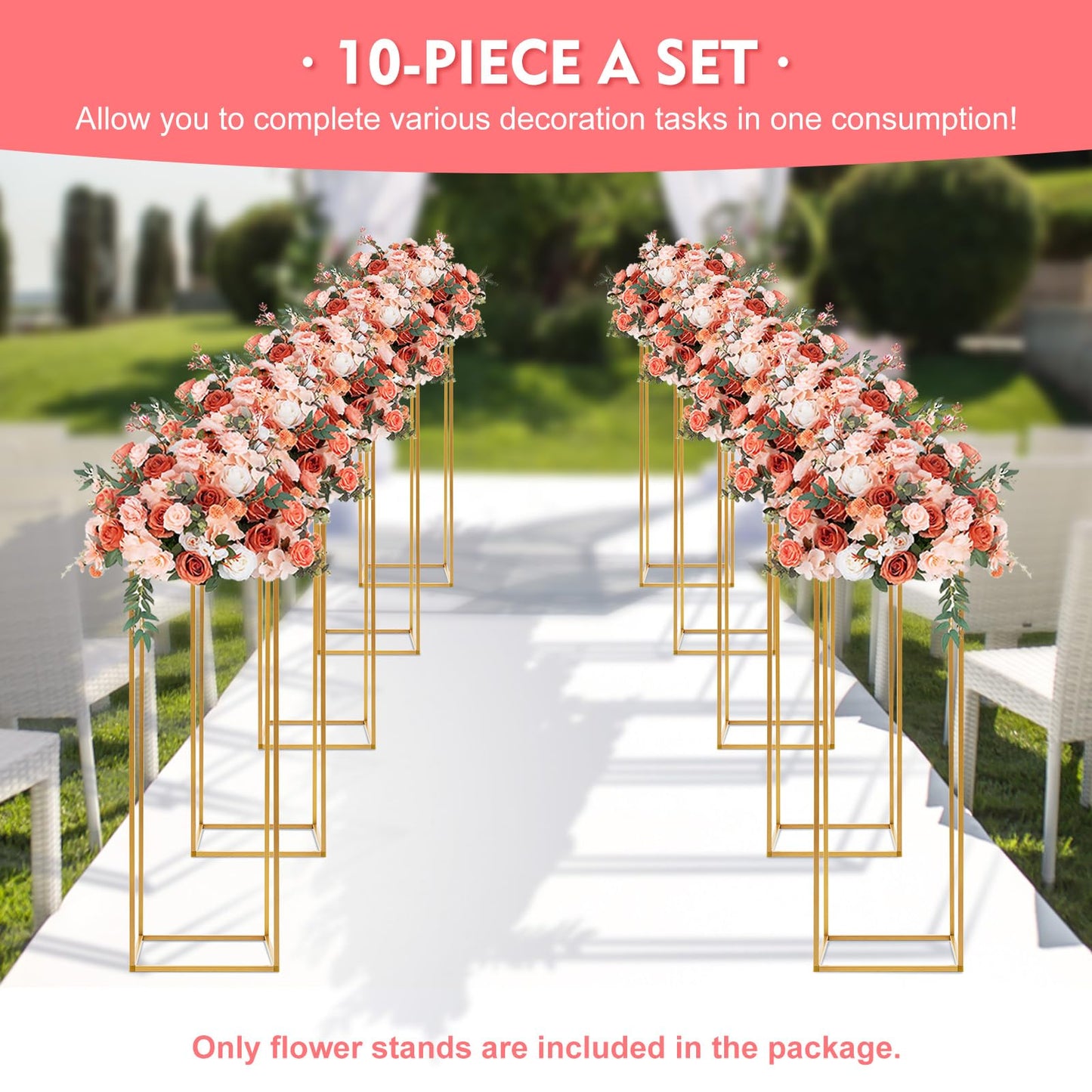 RYIRSHOH 10 Pcs Wedding Centerpieces for Tables, 31.4inch Metal Column Flower Stand, Gold Centerpieces for Table, Geometric Floral Vase for Birthday, Party