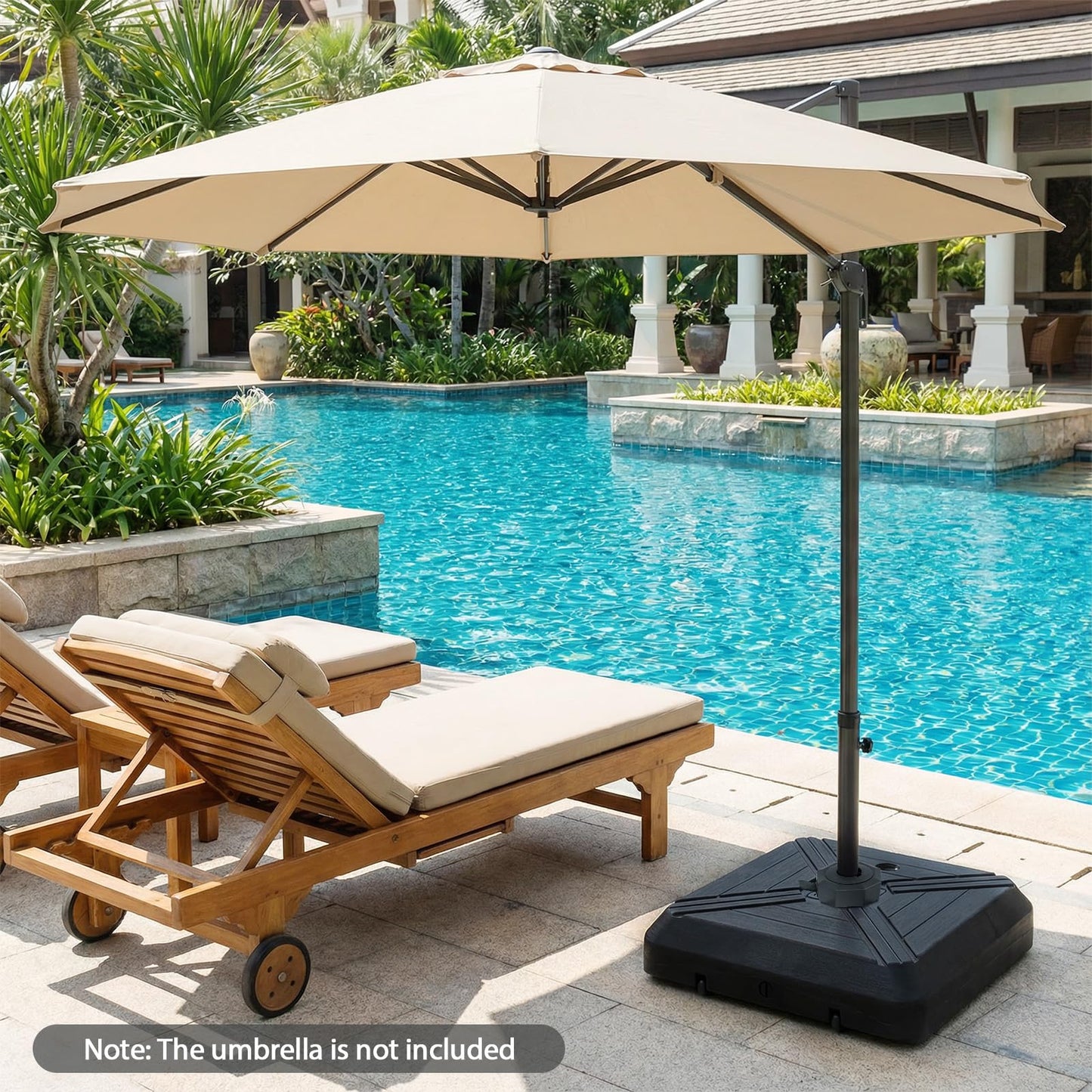 Tangkula Cantilever Umbrella Base with Wheels, 345 LBS Heavy-Duty HDPE Sand Water Filled Offset Umbrella Weighted Stand with Cross Base for Patio Backyard Poolside