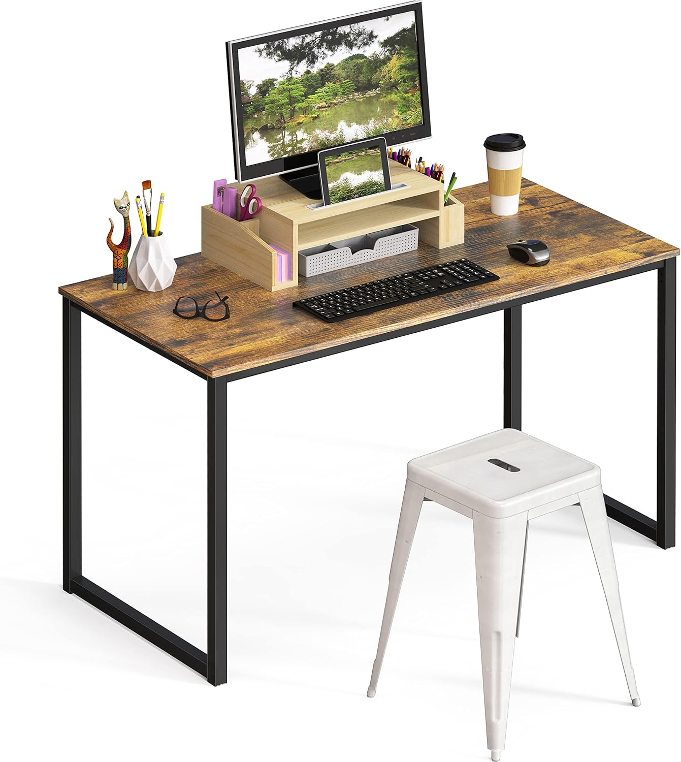 SHW Mission 40-Inch Home Office Computer Desk, Rustic Brown