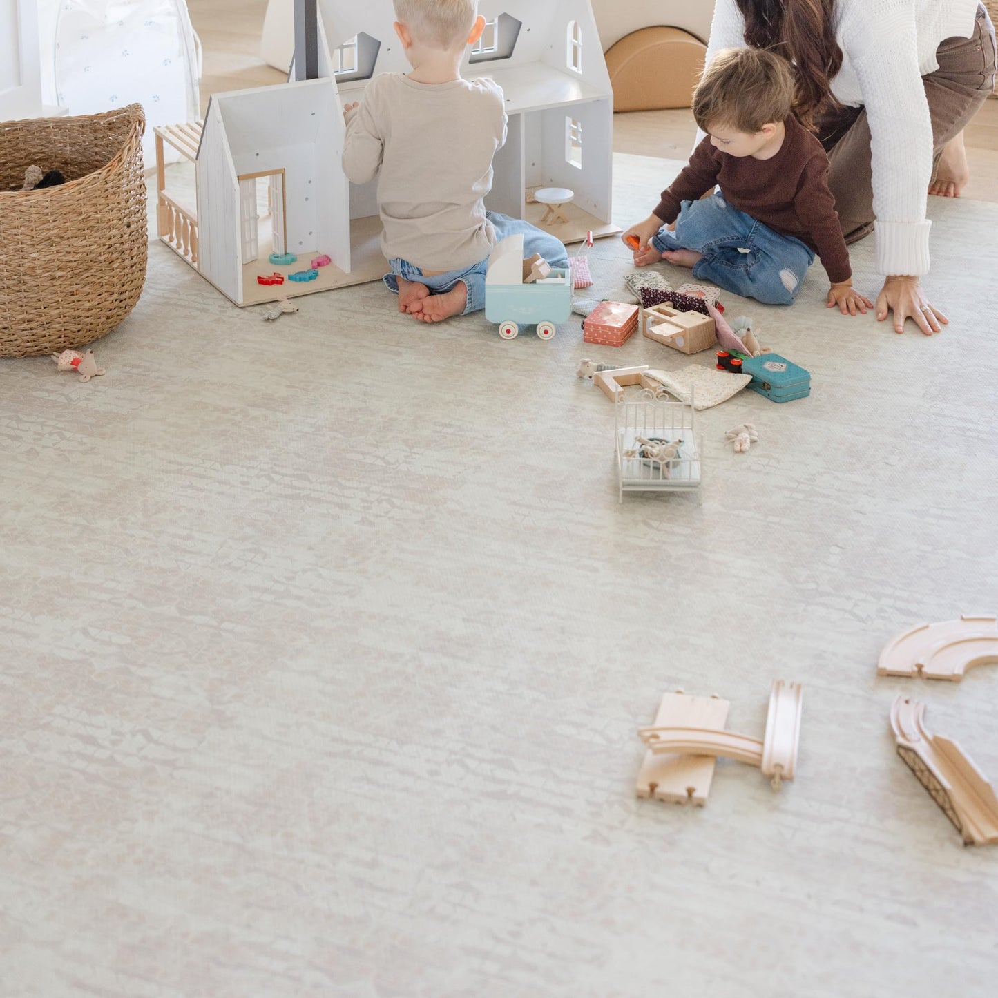 Little Landings Baby Play Mat for Floor - Sandstone (6x6ft) - Premium EVA Foam Play Mat for Babies & Toddlers (Ages 0-5+) Non-Toxic Playmat for Tummy Time, Crawling & Playroom - Stylish & Comfortable