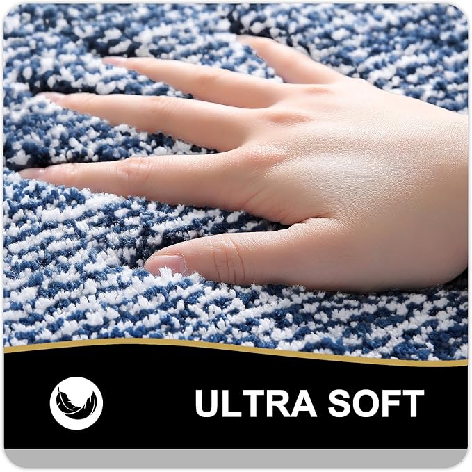 OLANLY Bathroom Rugs 24x16, Extra Soft and Absorbent Microfiber Bath Mat, Non-Slip, Machine Washable, Quick Dry Shaggy Bath Carpet, Suitable for Bathroom Floor, Tub, Shower (Small, Navy)