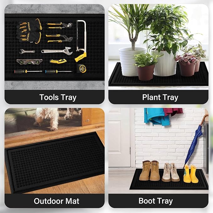 Boot Tray, Heavy Duty Waterproof Shoe Drying Mat, Non-Slip Entryway Tray for Muddy Boots, Indoor Outdoor Use, 15x30 inches, Black