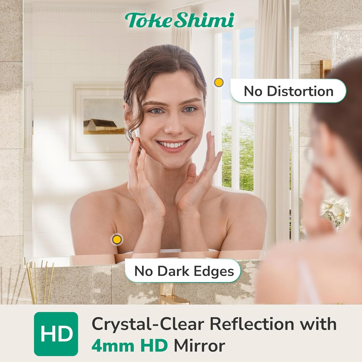 TokeShimi 24x36 Beveled Wall Mirror Decorative, Bathroom Vanity Mirrored with 1" Beveled Edge, Shatterproof Modern Frameless Mirror Bathroom Rectangle for Living Room, Entryway, Restroom