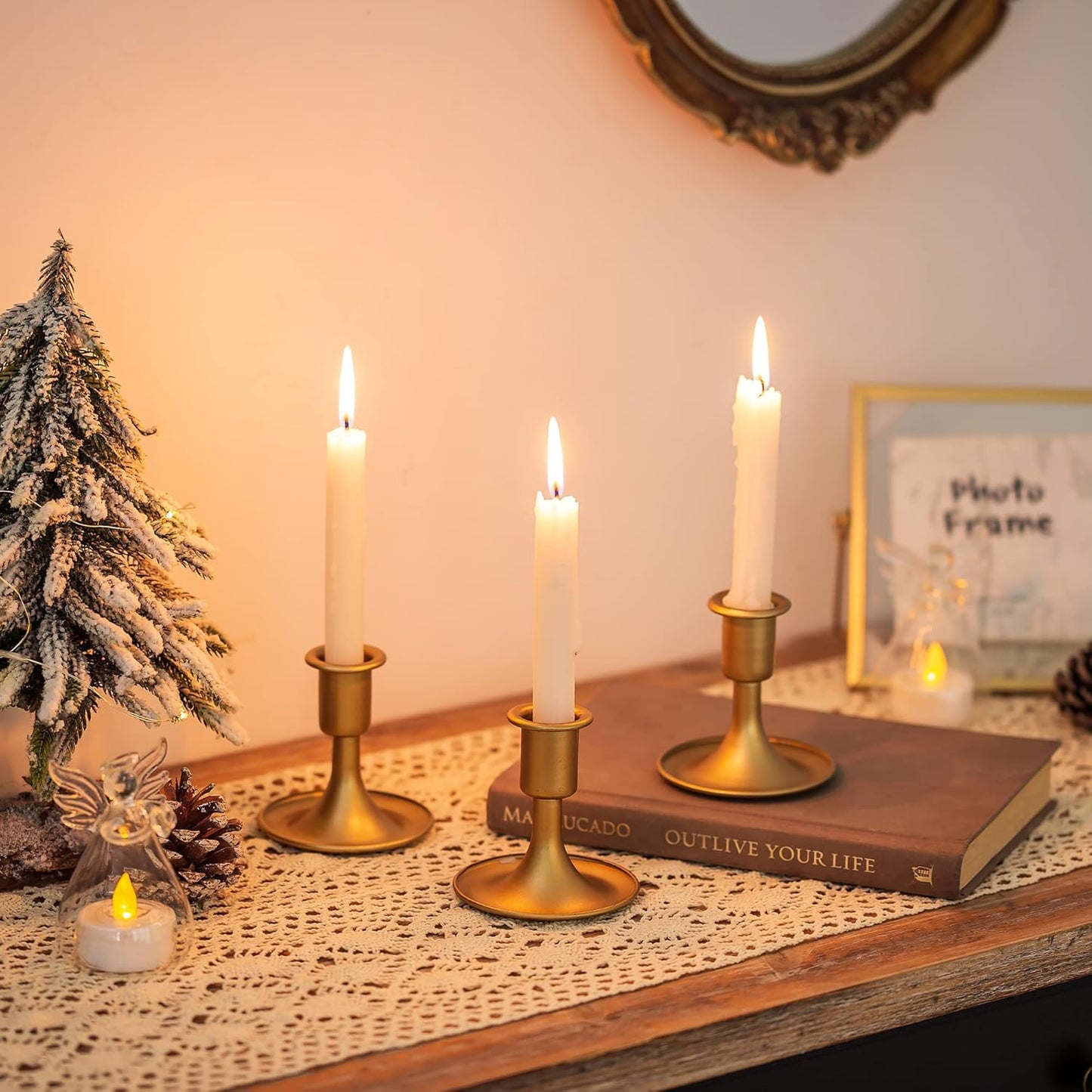 Sziqiqi 6pcs Gold Candlestick Holder for Wedding Centerpiece Small - Candle Holders for Taper Candles Table Centerpieces Alloy Candle Stick Holders for Fireplace Mantle