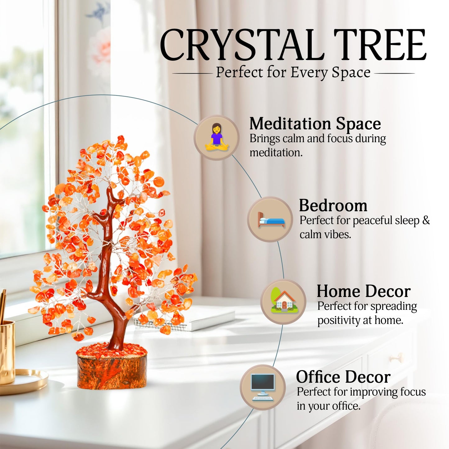 YATSKIA Carnelian Crystal Tree of Life - Bonsai Tree - Feng Shui Home Decor - Crystal Stones - Home Office Decor - Crystals Gifts for Women