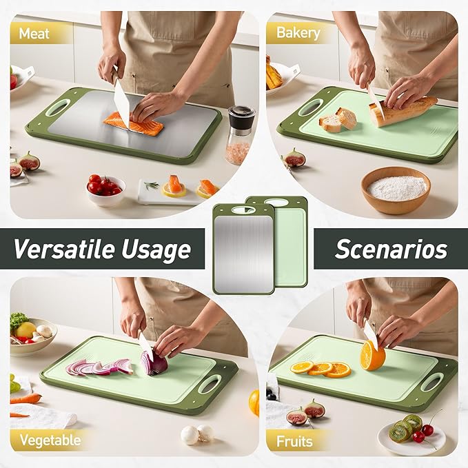 2 in 1 Stainless Steel Cutting Board with Handle Extra Large Non Toxic Cutting Boards for Kitchen Wedding Day Engagement Hostess Couple Newly Wed House Christmas Married Mrs fiancee Unique Cool Gifts