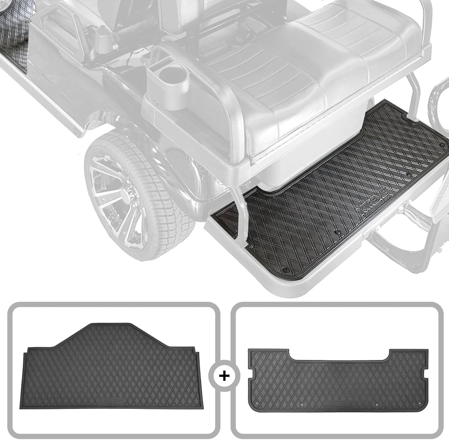 Evolution D5 Golf Cart Floor Mat Set- Rubber Double Diamond Design - Fits D5 2+2 (2 Forward + 2 Rear Facing) Including Evolution Maverick and Ranger Trims (All Black, D5 2+2 Front & Rear Facing)