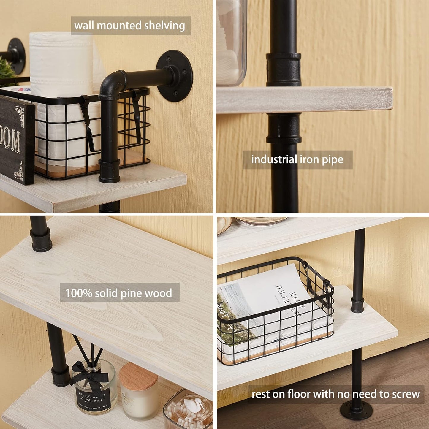 Ladder Pipe Shelves, Wall Mounted Industrial Shelves for Living Room Storage (White, 5 Tier - 10" D x 36" W x 70" H)