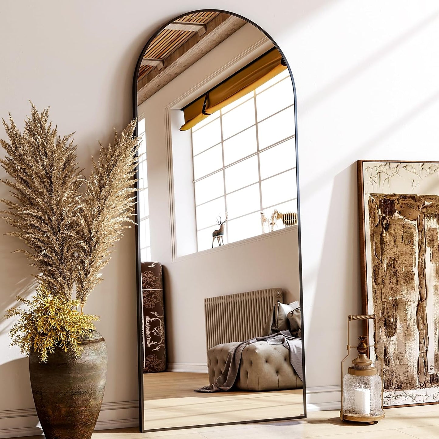 24x68 Arched Full Length Mirror Floor Mirrors with Aluminum Alloy Frame Free-Standing Wall Mounted Floor Mirrors or Large Dressing Mirror, Black Mirror Full Length