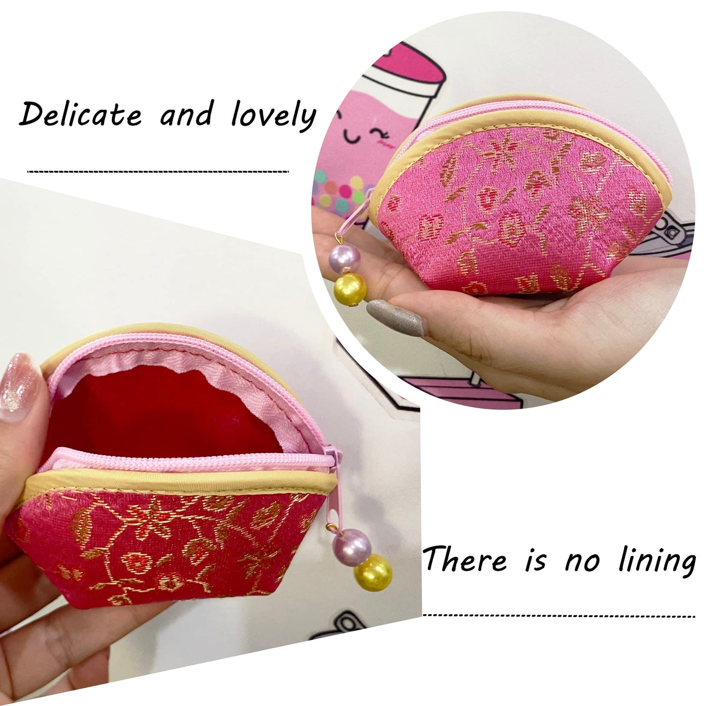 MIAO JIN 20Pcs Silk Coin Purse Zipper Purse Embroidery Sugar Jewelry Bag Lipstick Container Coin Wallet Gift Bag