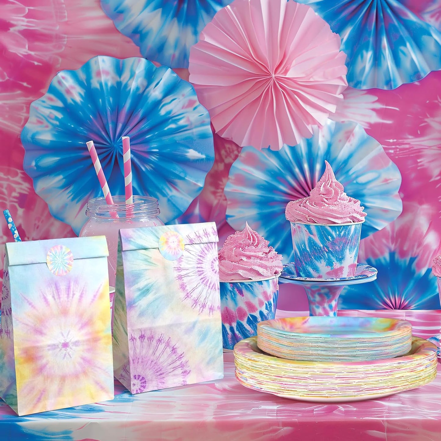 Tie Dye Party Decorations Set - Fun Tie Dye Party Plates, Napkins, and Forks for a Vibrant Celebration - Disposable Tie Dye Party Supplies for Birthdays and Events