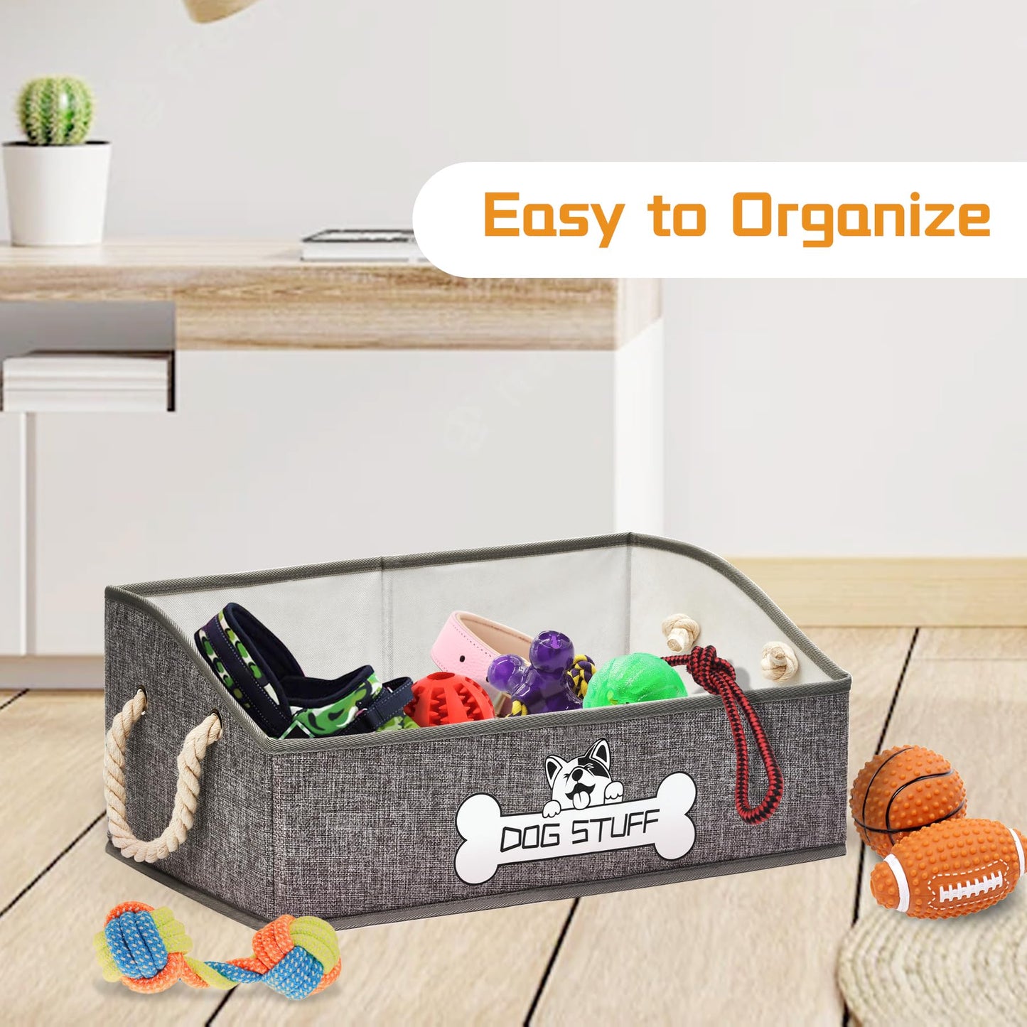 Thankspaw Collapsible Fabric Dog Toy Box and Storage Bin With Handle - Trapezoid Basket Chest Organizer for Pet Toys, Blankets and Accessories