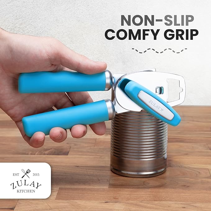 Zulay Kitchen Manual Can Opener with Bottle Opener with Turn Knob
