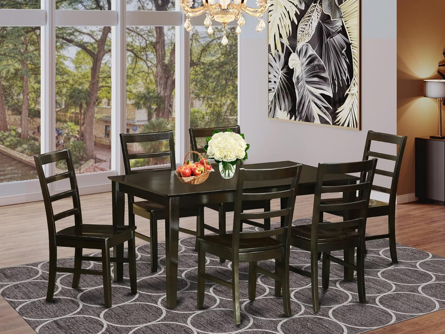 East West Furniture CAPF7-CAP-W 7 Piece Dining Table Set Consist of a Rectangle Wooden Table and 6 Dining Room Chairs, 36x60 Inch, Cappuccino