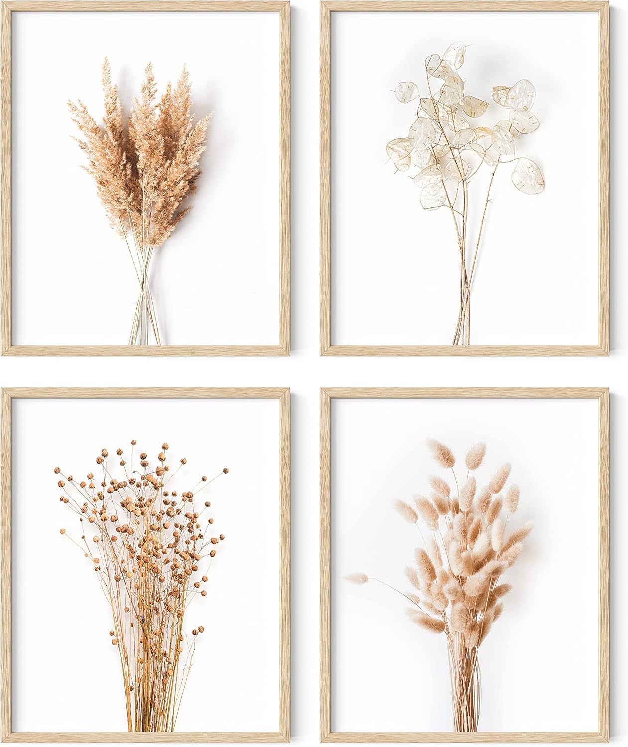 HAUS AND HUES Flower Wall Decor - Set of 4 Floral Wall Art, Framed Flower Paintings, Floral Pictures, Frameable Botanical Posters (8x10, Beige Frame)