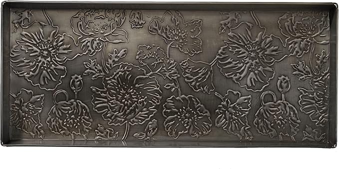 HF by LT Poppies Pattern Metal Boot Tray, 30 x 13 inches, Antique Zinc