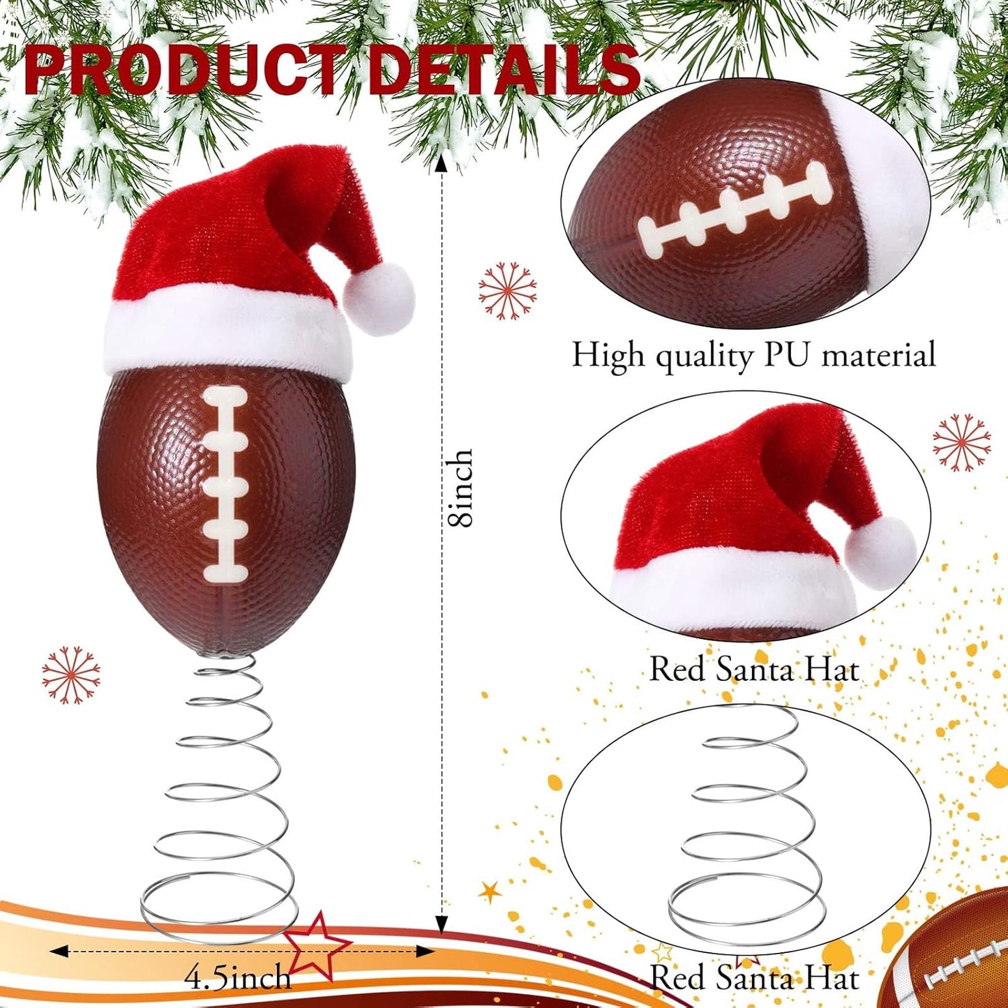 Soulchen 3.4 Inch Football Christmas Tree Topper Ornament - Mini Tree Top Decor, Home Xmas Party & Tabletop Display - Gift for Men, Senior Fans, Players & Teams