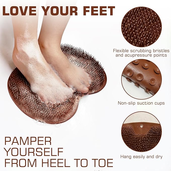 Shower Foot Scrubber Mat Back Washer Back Exfoliating Bath Wash Pad Wall Mounted Slip Suction Cups Foot Scrubber for Use in Shower Cups Foot Cleaner for Men and Women