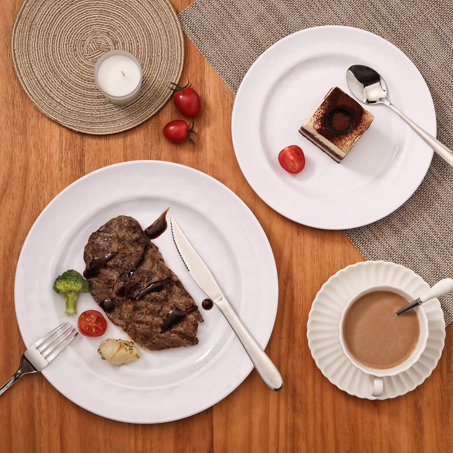 TP 12-Piece Dinnerware Set, Melamine Dishes Set with Bowls and Plates, Non-breakable and Lightweight Dinner Service for 4, White