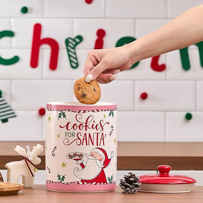 Bico Cartoon Santa Claus Cookies For Santa Ceramic 9 inch Air Tight Storage Jar, Dishwasher Safe, for Christmas Eve
