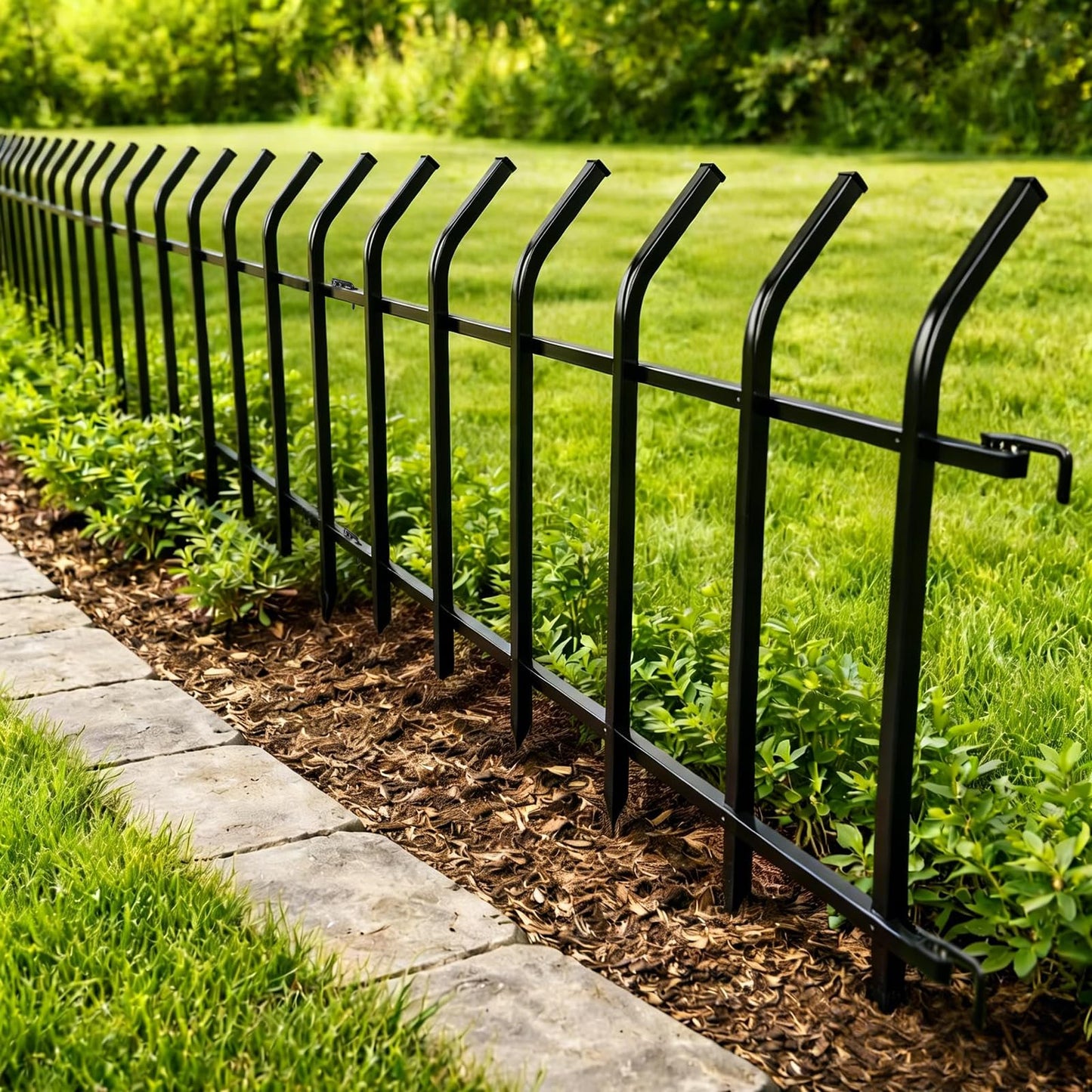 Metal Garden Fence Panels 18'' H x 22'' W, 14.6 Ft Total Length, Heavy Duty Rustproof No-Dig Decorative Fence to Protect Plants & Keep Dogs Out for Yard, Flower Beds & Pathways (8 Panels)