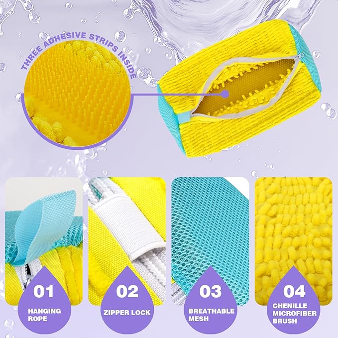 2Pcs Shoe Washing Machine Bag,Deep Clean Reusable Shoe Cleaning Bags,Laundry Shoe Bag for Washer and Dryer Includes 2 Storage Dust Bags for Shoes,Gym,Tennis,Sports 2 Sneaker Washing Machine Bag Yellow
