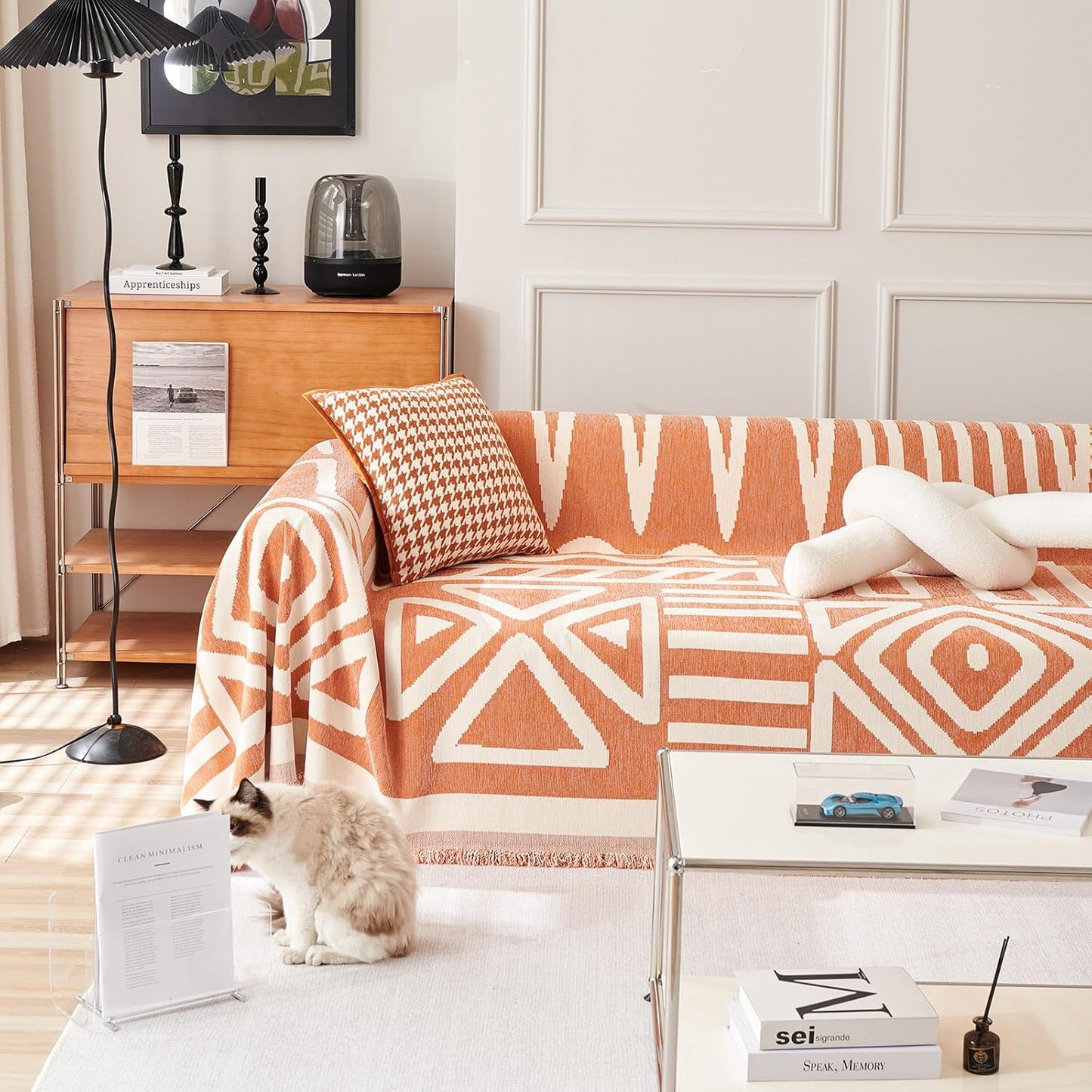 HANDONTIME Orange Sofa Covers for Couch Loveseat Covers Soft Chenille Couch Cover for Dogs Washable Furniture Protector with Tassel Solid Pet Couch Protector Thick, 71/'' X150/'', Tassel:orange