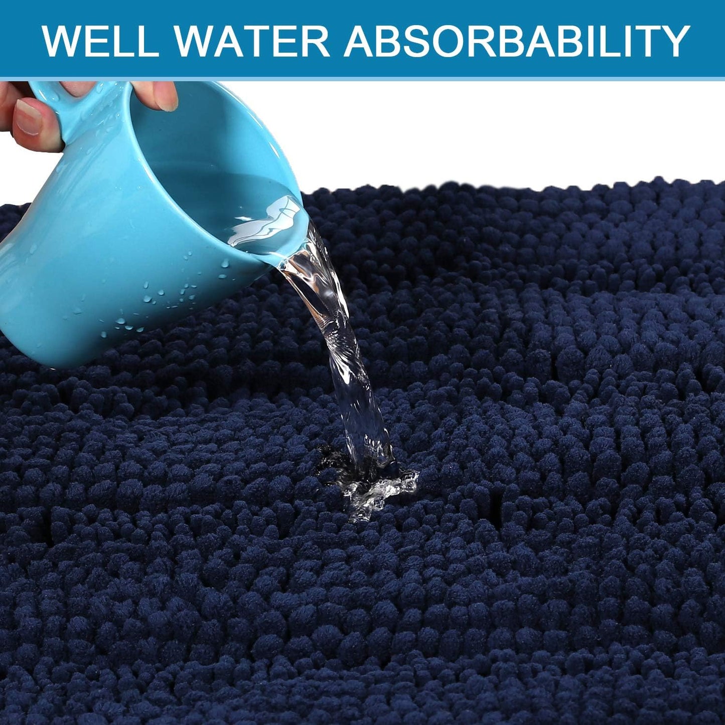 H.VERSAILTEX Bathroom Rugs Bath Mat Runner Rug Non Slip Kitchen Rug Extra Long Bath Rug Runners Oversized 59" x 20" Absorbent Washable Dry Fast Plush Area Rug for Bathroom/Bedroom - Navy