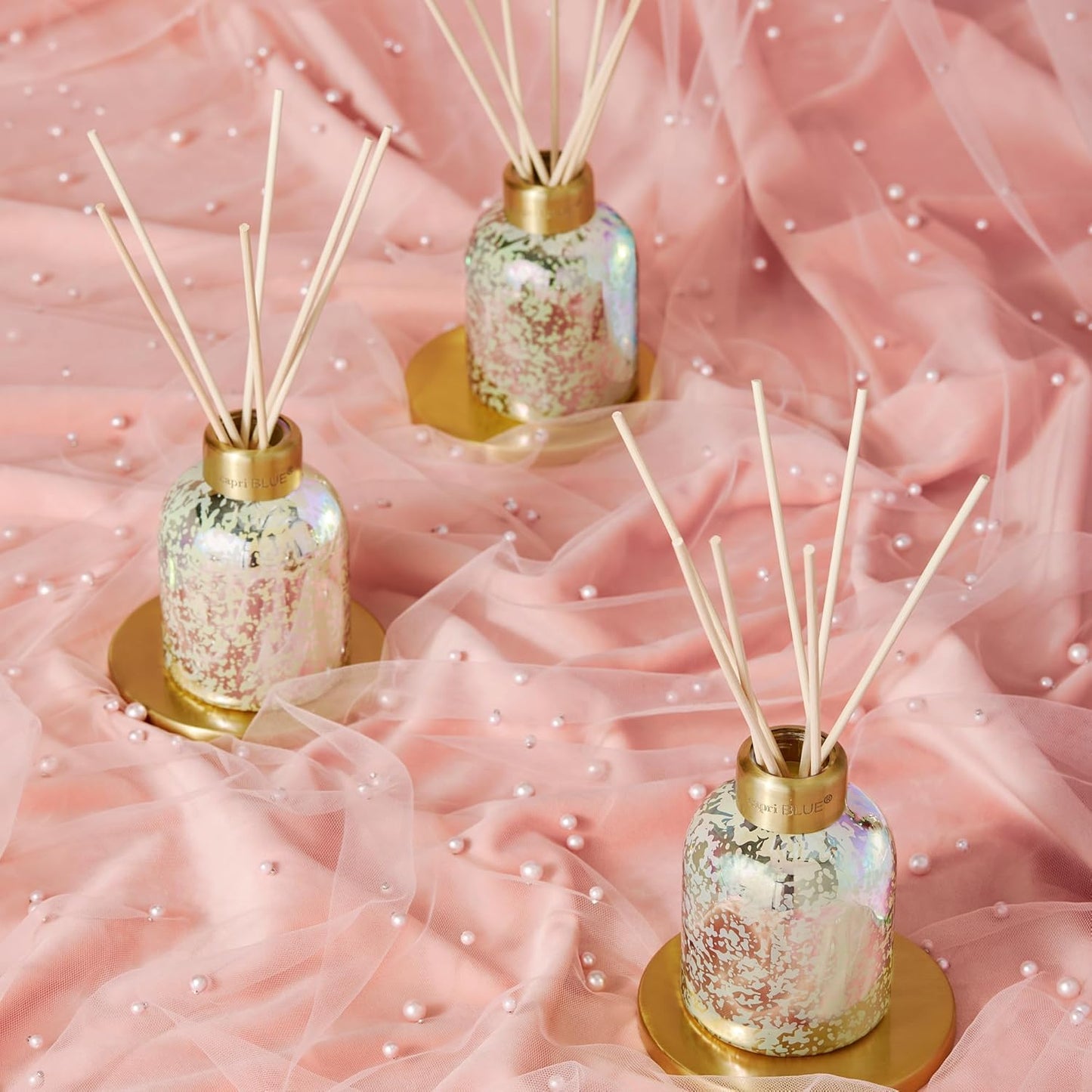 Capri Blue Reed Diffuser - Reed Diffuser Set Includes Scented Oil, Sticks, and Mercury Iridescent Glass Bottle - Home Decor Room Fresheners - Honeydew Crush (5.7 fl oz)